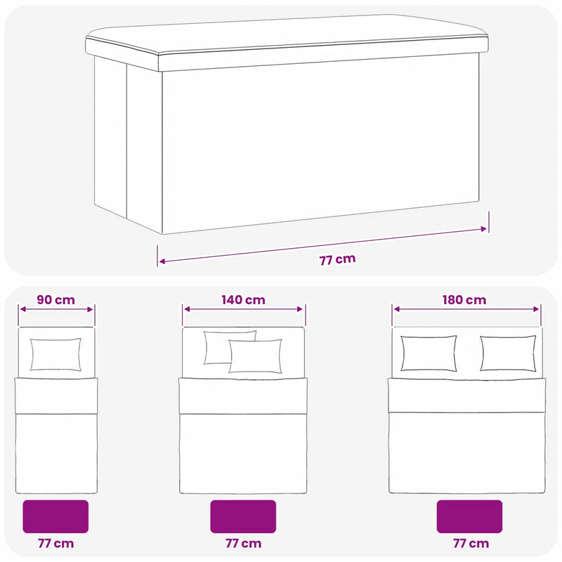 Foldable Storage Bench Black 180 kg 80 L 77 x 38 x 38 cm PVC