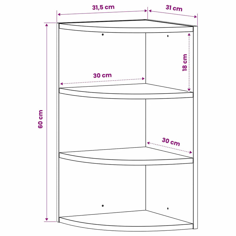 Wall Mounted Corner Shelf 3-Tier 31.5 x 31 x 60 cm White