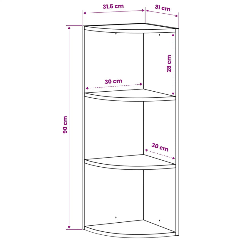 Wall Mounted Corner Shelf 3-Tier 31.5 x 31 x 90 cm