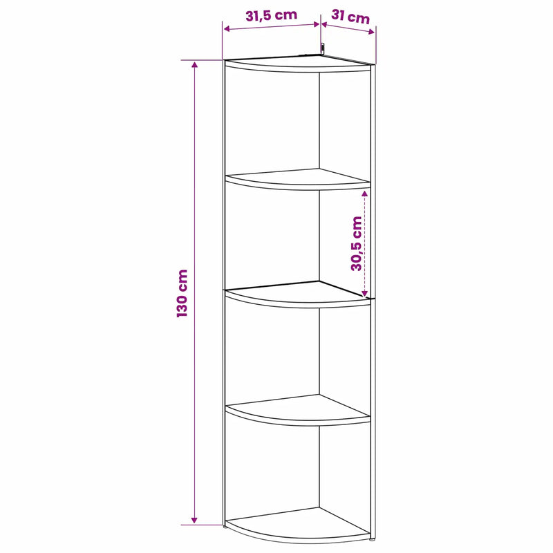 Corner Shelf 4-Tier 31.5 x 31 x 130 cm Engineered Wood White