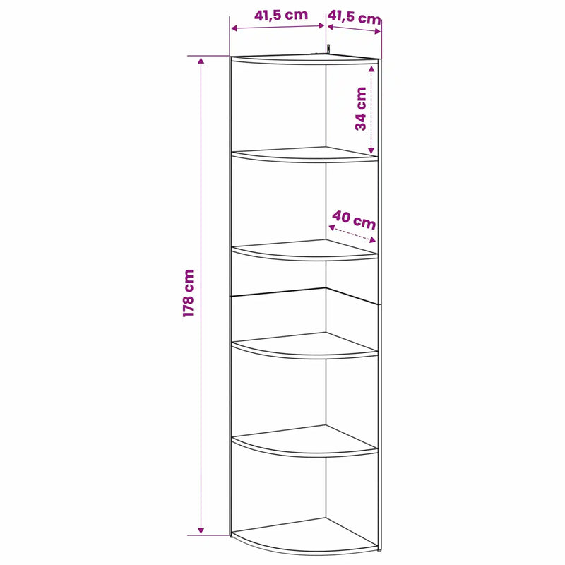 Corner Shelf 5-Tier 41.5 x 41.5 x 178 cm Engineered Wood White