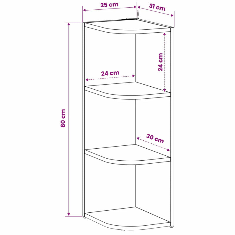 Corner Shelf 3-Tier 25 x 31 x 80 cm Engineered Wood White