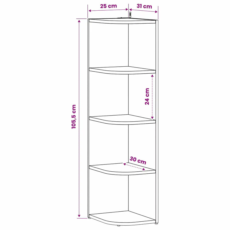 Corner Shelf 4-Tier 25 x 31 x 105.5 cm Engineered Wood White