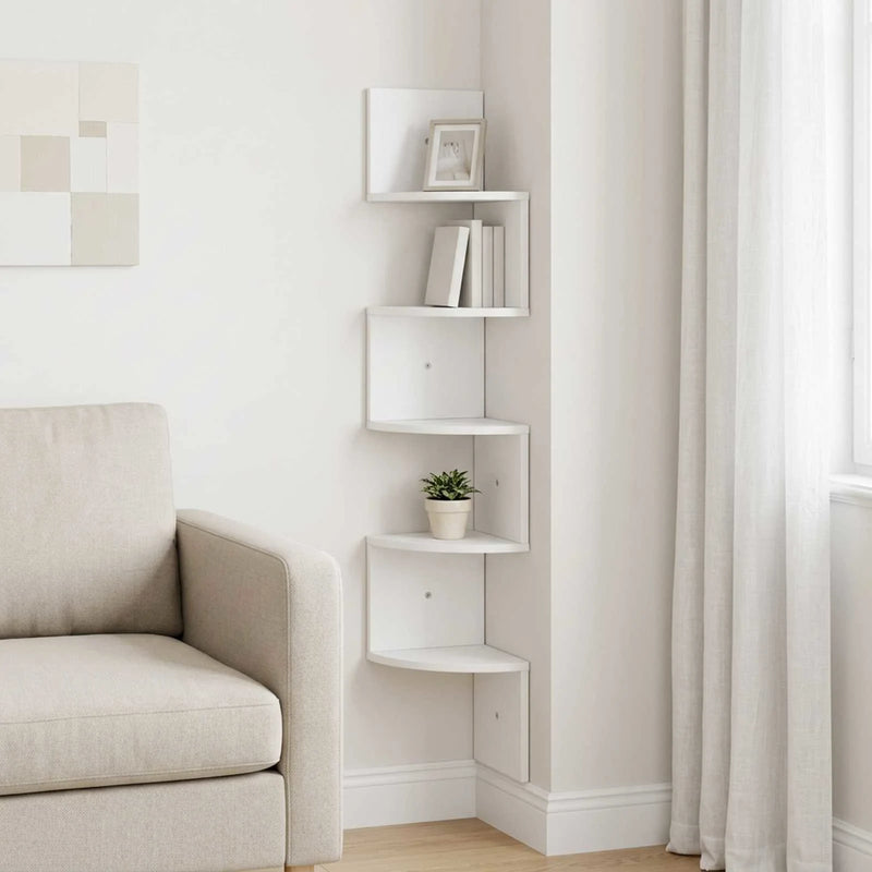 Wall Mounted Corner Shelf White 23.5 x 23.5 x 126 cm