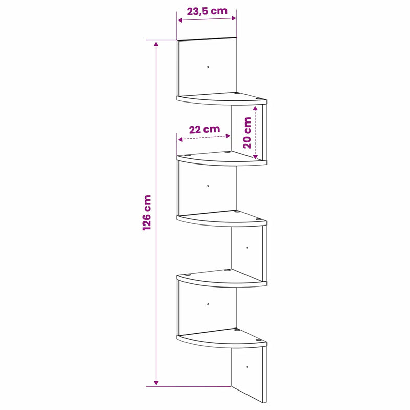 Wall Mounted Corner Shelf White 23.5 x 23.5 x 126 cm