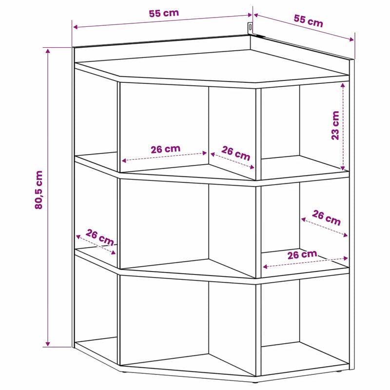Corner Shelf 9-Tier 55 x 55 x 80.5 cm Engineered Wood White