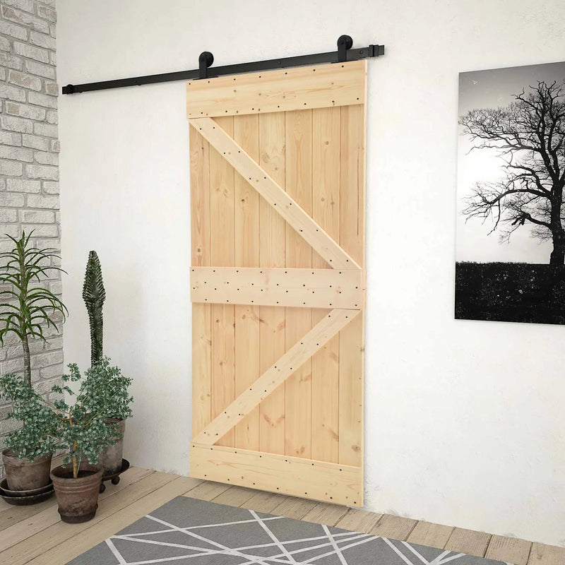 Sliding Door Natural and Black 80 x 210 cm Solid Pine Wood
