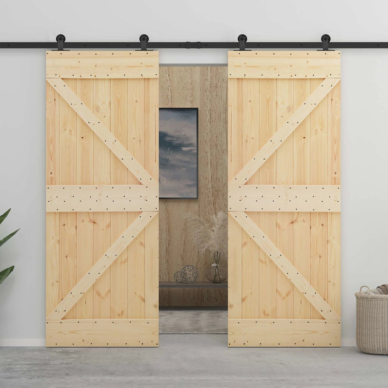 Sliding Door Natural and Black 80 x 210 cm Solid Pine Wood
