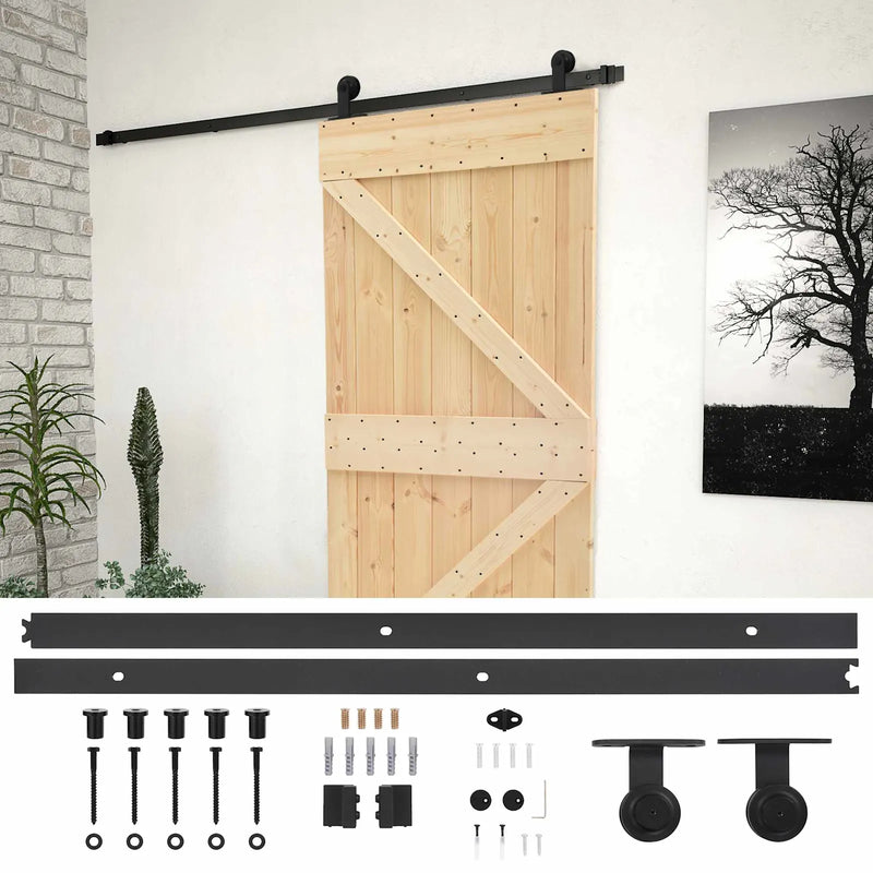 Sliding Door Natural and Black 80 x 210 cm Solid Pine Wood