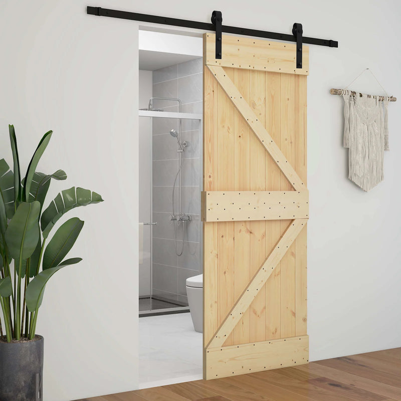 Sliding Door Natural and Black 80 x 210 cm Solid Pine Wood
