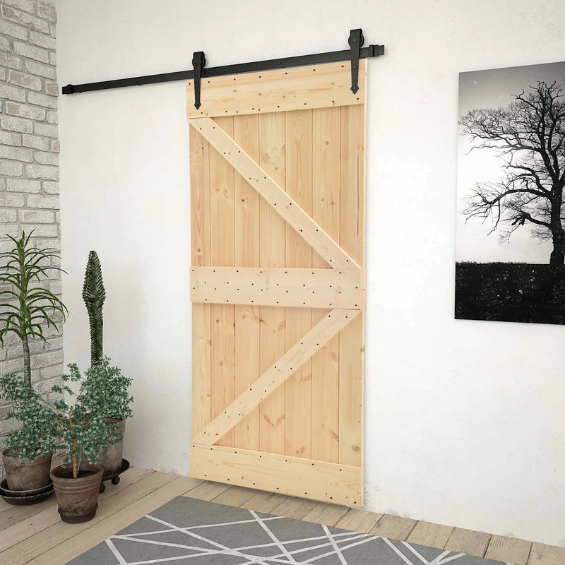 Sliding Door Natural and Black 90 x 210 cm Solid Pine Wood