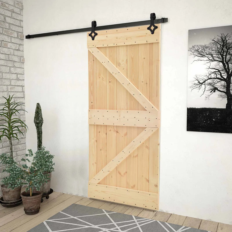 Sliding Door Natural and Black 90 x 210 cm Solid Pine Wood