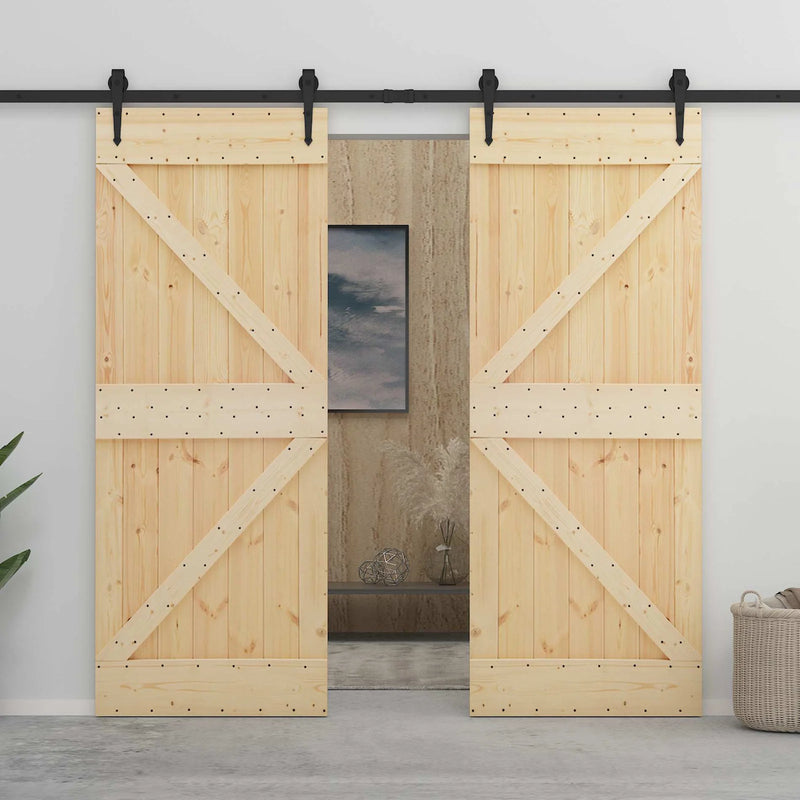 Sliding Door Natural and Black 100 x 210 cm Solid Pine Wood
