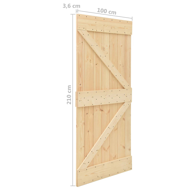 Sliding Door Natural and Black 100 x 210 cm Solid Pine Wood