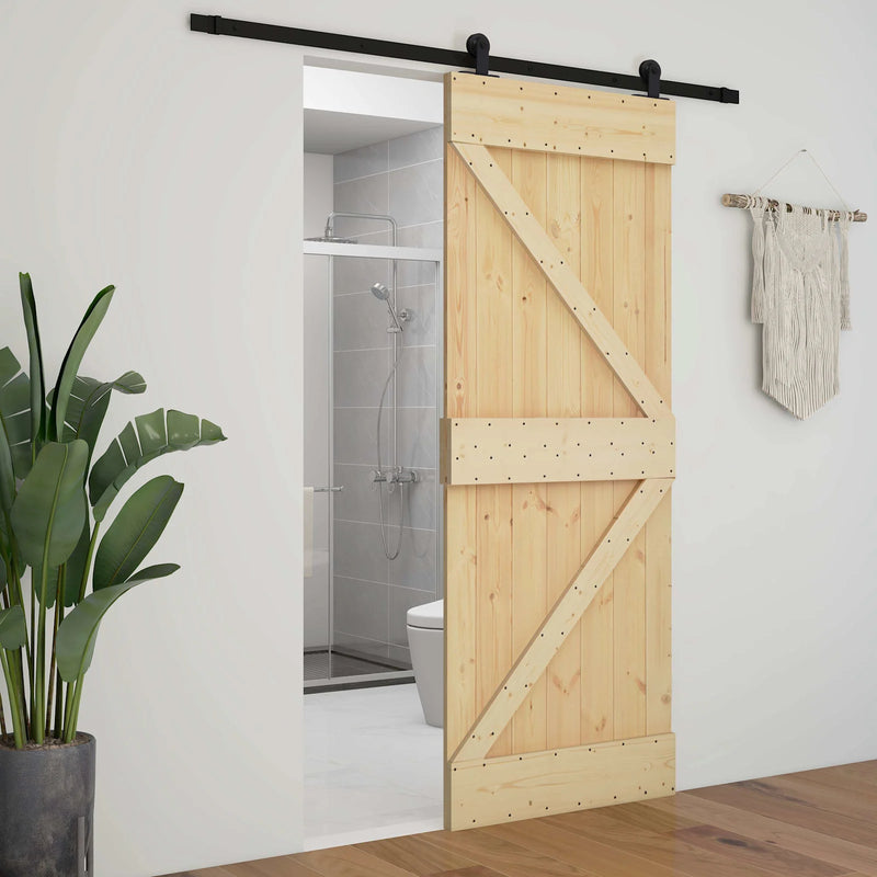 Sliding Door Natural and Black 100 x 210 cm Solid Pine Wood
