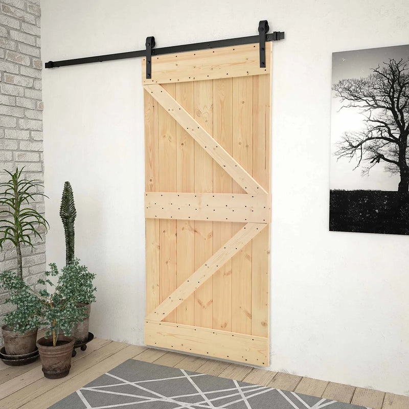 Sliding Door Natural and Black 100 x 210 cm Solid Pine Wood
