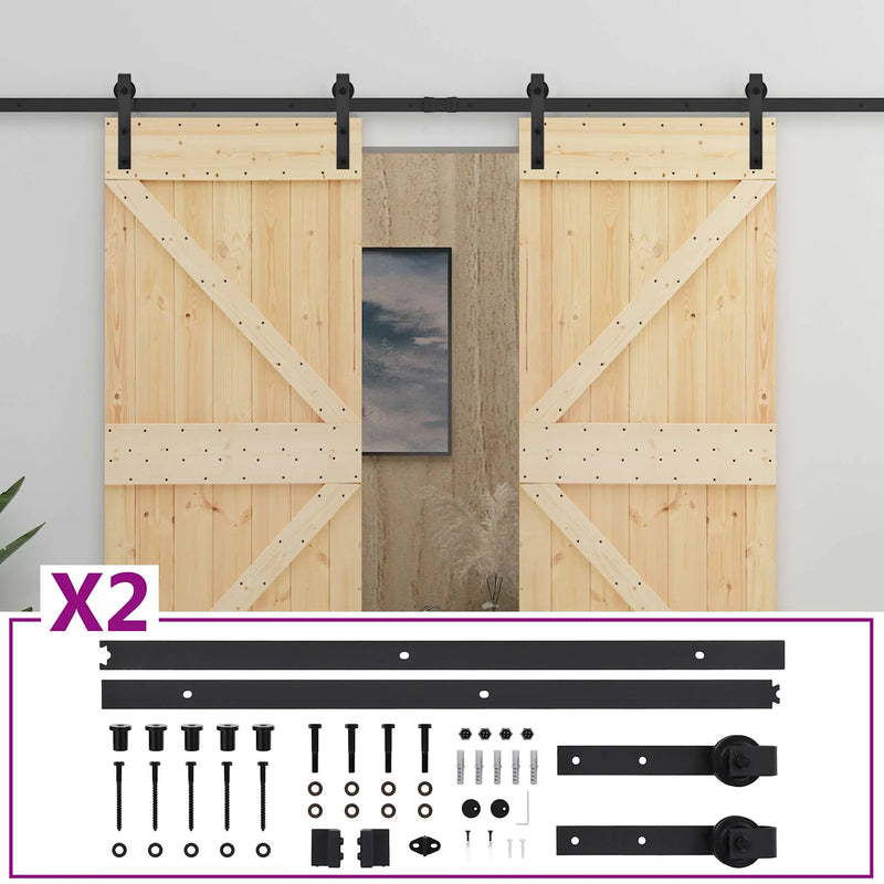 Sliding Door 2 pcs Natural and Black Solid Pine Wood