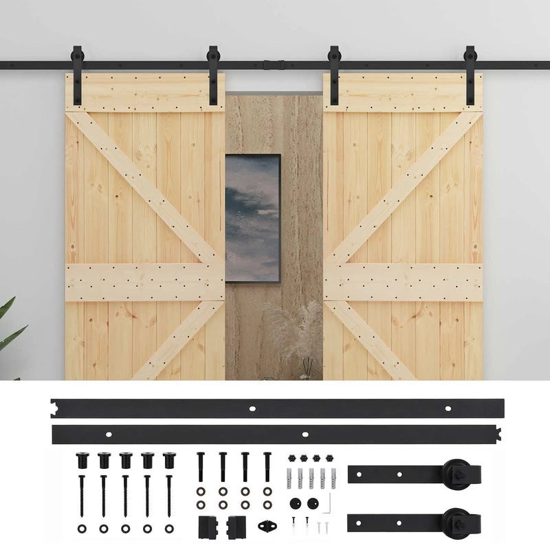 Sliding Door 2 pcs Natural and Black Solid Pine Wood