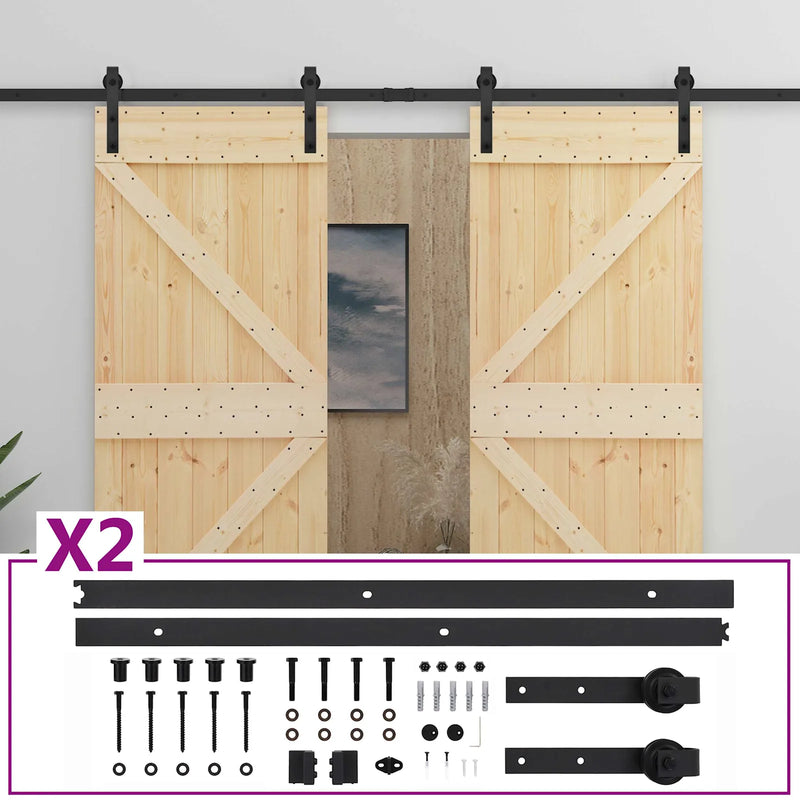 Sliding Door 2 pcs Natural and Black Solid Pine Wood