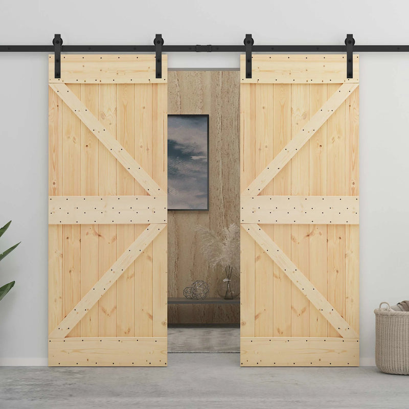 Sliding Door 2 pcs Natural and Black Solid Pine Wood
