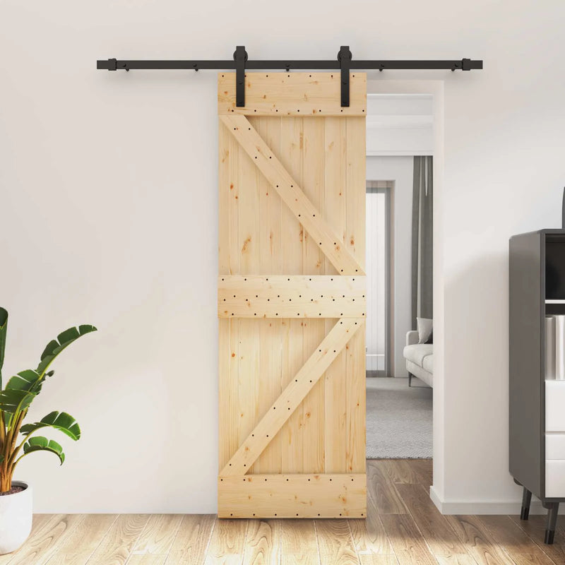 Sliding Door Natural and Black 70 x 210 cm Solid Pine Wood