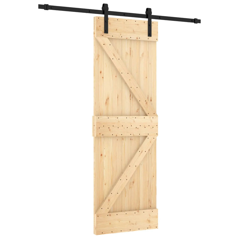 Sliding Door Natural and Black 70 x 210 cm Solid Pine Wood