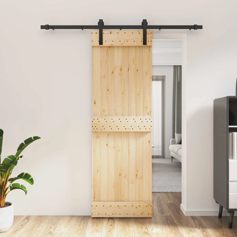 Sliding Door Natural and Black 70 x 210 cm Solid Pine Wood