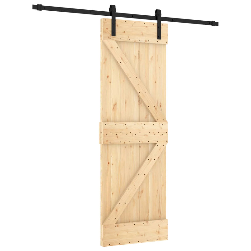 Sliding Door Natural and Black 70 x 210 cm Solid Pine Wood