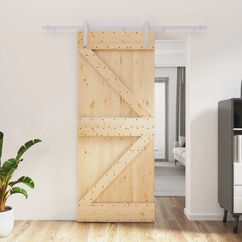 Sliding Door Natural and White 85 x 210 cm Solid Pine Wood