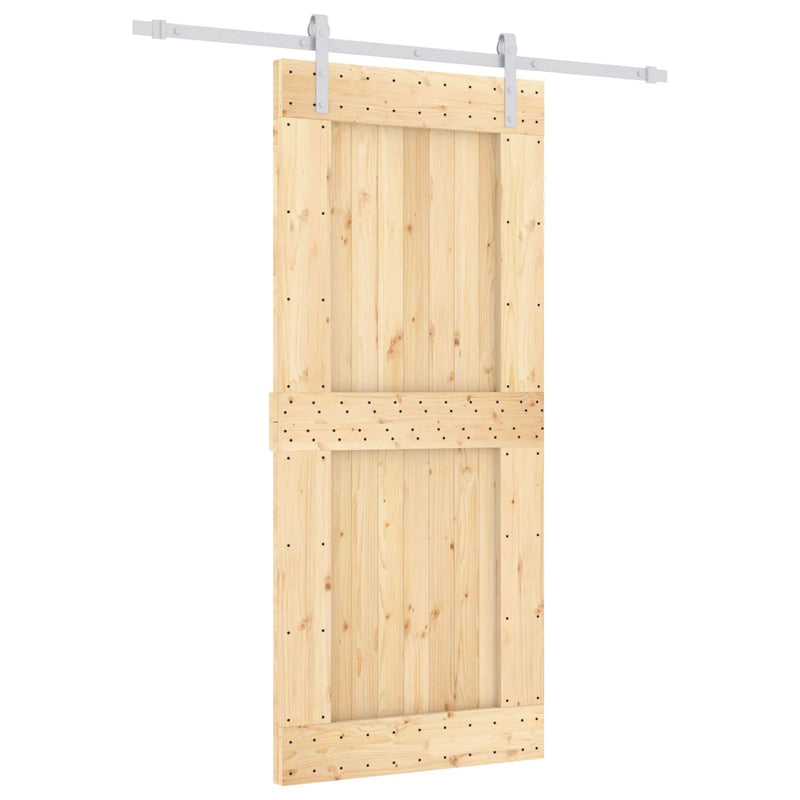Sliding Door Natural and White 90 x 210 cm Solid Pine Wood