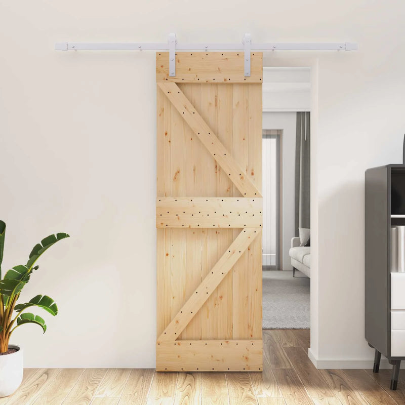 Sliding Door Natural and White 70 x 210 cm Solid Pine Wood
