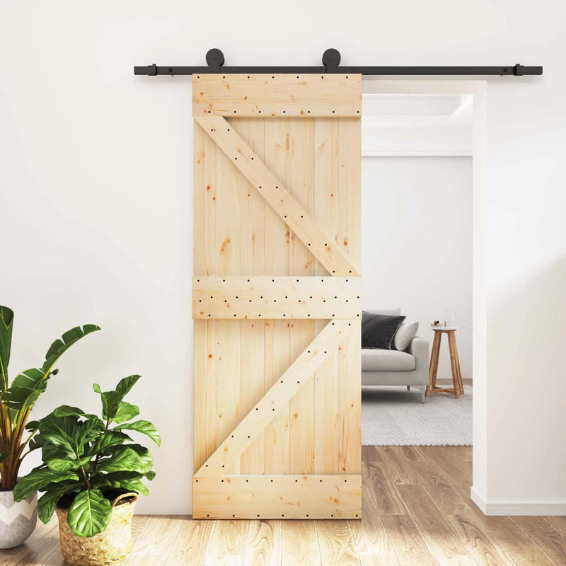 Sliding Door Natural and Black 70 x 210 cm Solid Pine Wood