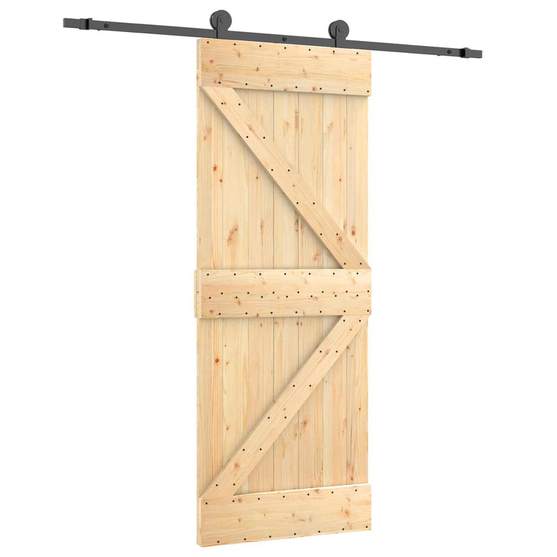 Sliding Door Natural and Black 70 x 210 cm Solid Pine Wood