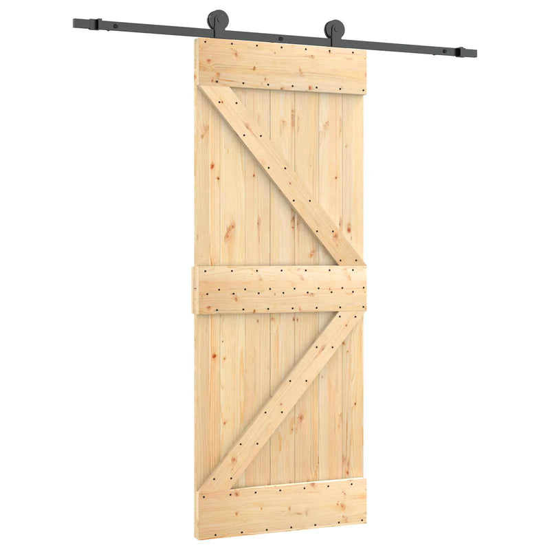 Sliding Door Natural and Black 85 x 210 cm Solid Pine Wood