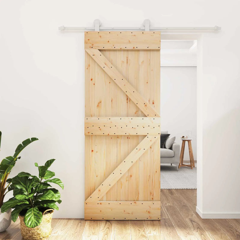 Sliding Door Natural and White 85 x 210 cm Solid Pine Wood