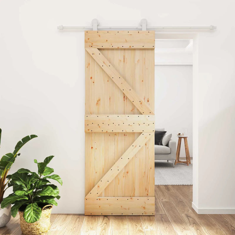 Sliding Door Natural and White 80 x 210 cm Solid Pine Wood