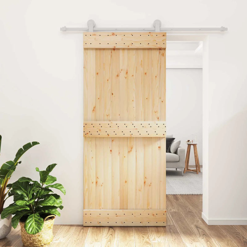 Sliding Door Natural and White 90 x 210 cm Solid Pine Wood
