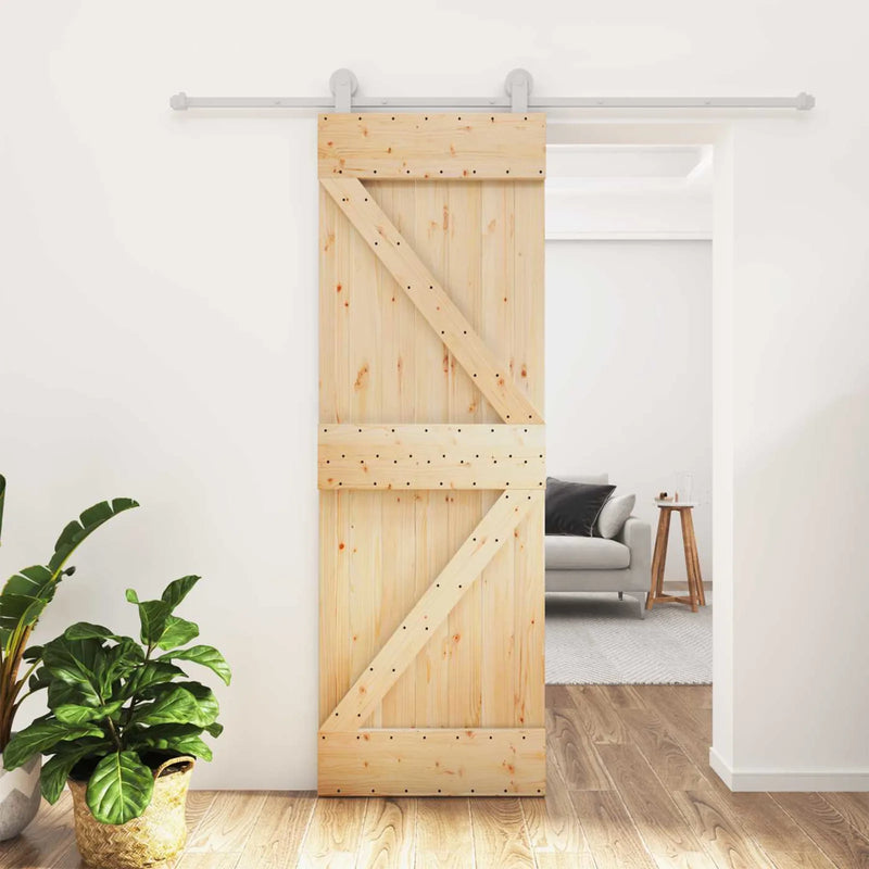 Sliding Door Natural and White 70 x 210 cm Solid Pine Wood