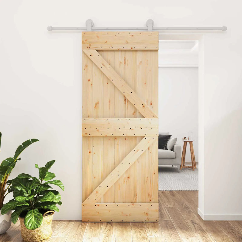Sliding Door Natural and White 85 x 210 cm Solid Pine Wood
