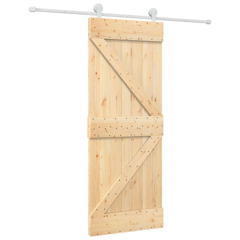 Sliding Door Natural and White 80 x 210 cm Solid Pine Wood