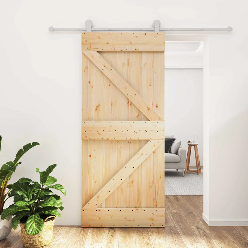 Sliding Door Natural and White 90 x 210 cm Solid Pine Wood