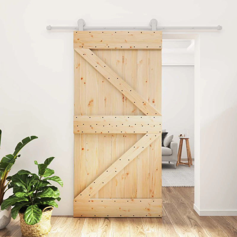 Sliding Door Natural and White 100 x 210 cm Solid Pine Wood