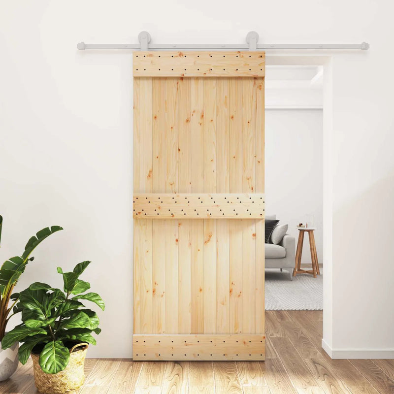 Sliding Door Natural and White 90 x 210 cm Solid Pine Wood