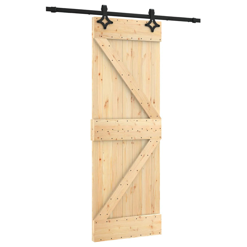 Sliding Door Natural and Black 70 x 210 cm Solid Pine Wood