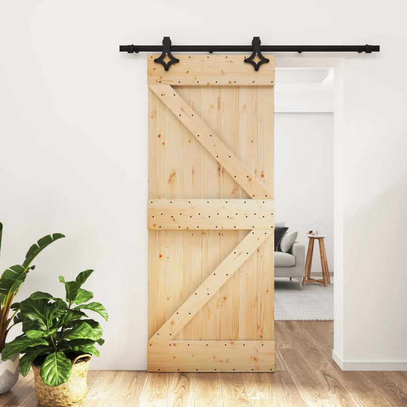 Sliding Door Natural and Black 85 x 210 cm Solid Pine Wood