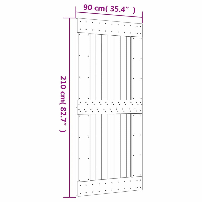 Sliding Door Natural and Black Solid Pine Wood (Untreated)