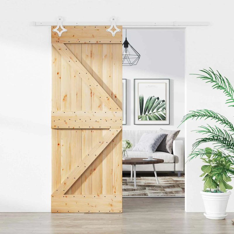 Sliding Door Natural and White 85 x 210 cm Solid Pine Wood