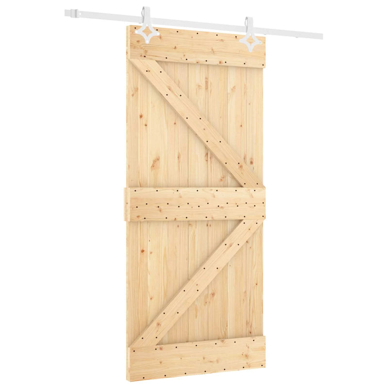 Sliding Door Natural and White 90 x 210 cm Solid Pine Wood