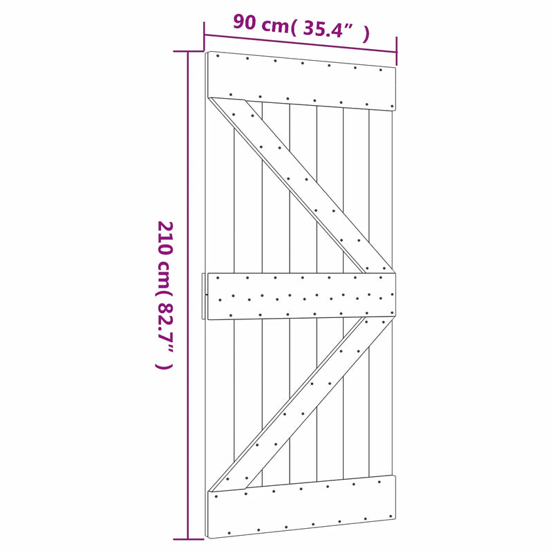 Sliding Door Natural and White 90 x 210 cm Solid Pine Wood