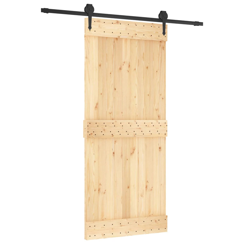 Sliding Door Natural and Black 90 x 210 cm Solid Pine Wood